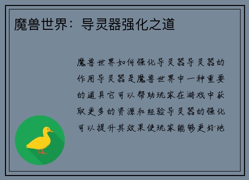 魔兽世界：导灵器强化之道